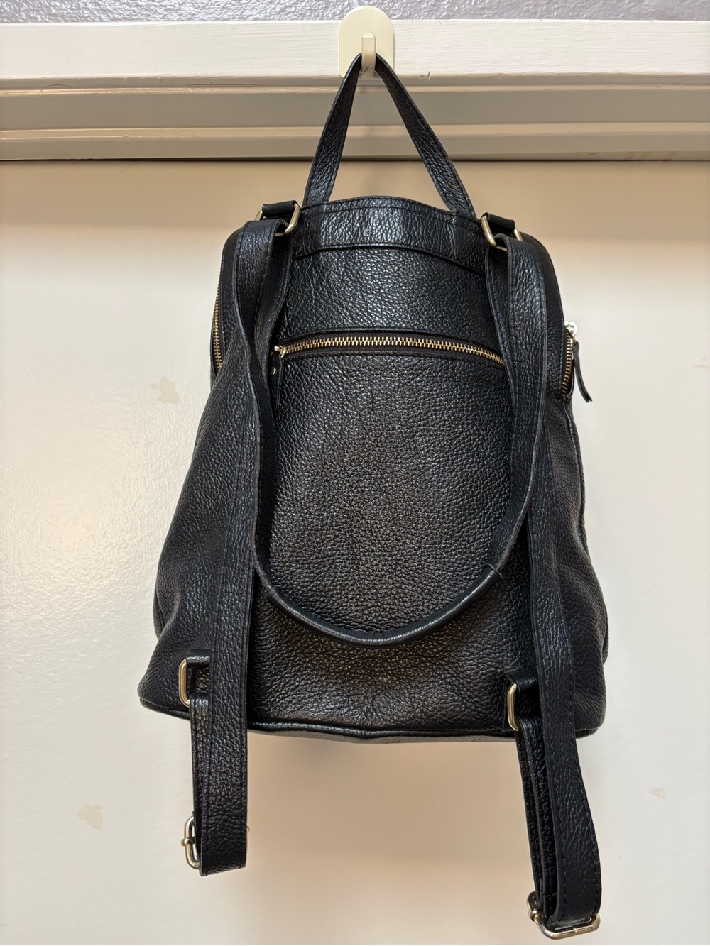 L.CREDI Black Pebble Leather Convertible Backpack Shoulder Bag Made in Italy - Picture 6 of 10